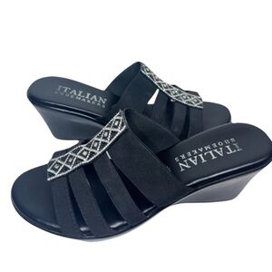 Italian Shoemakers Black Wedge rhinestone Sandals heels